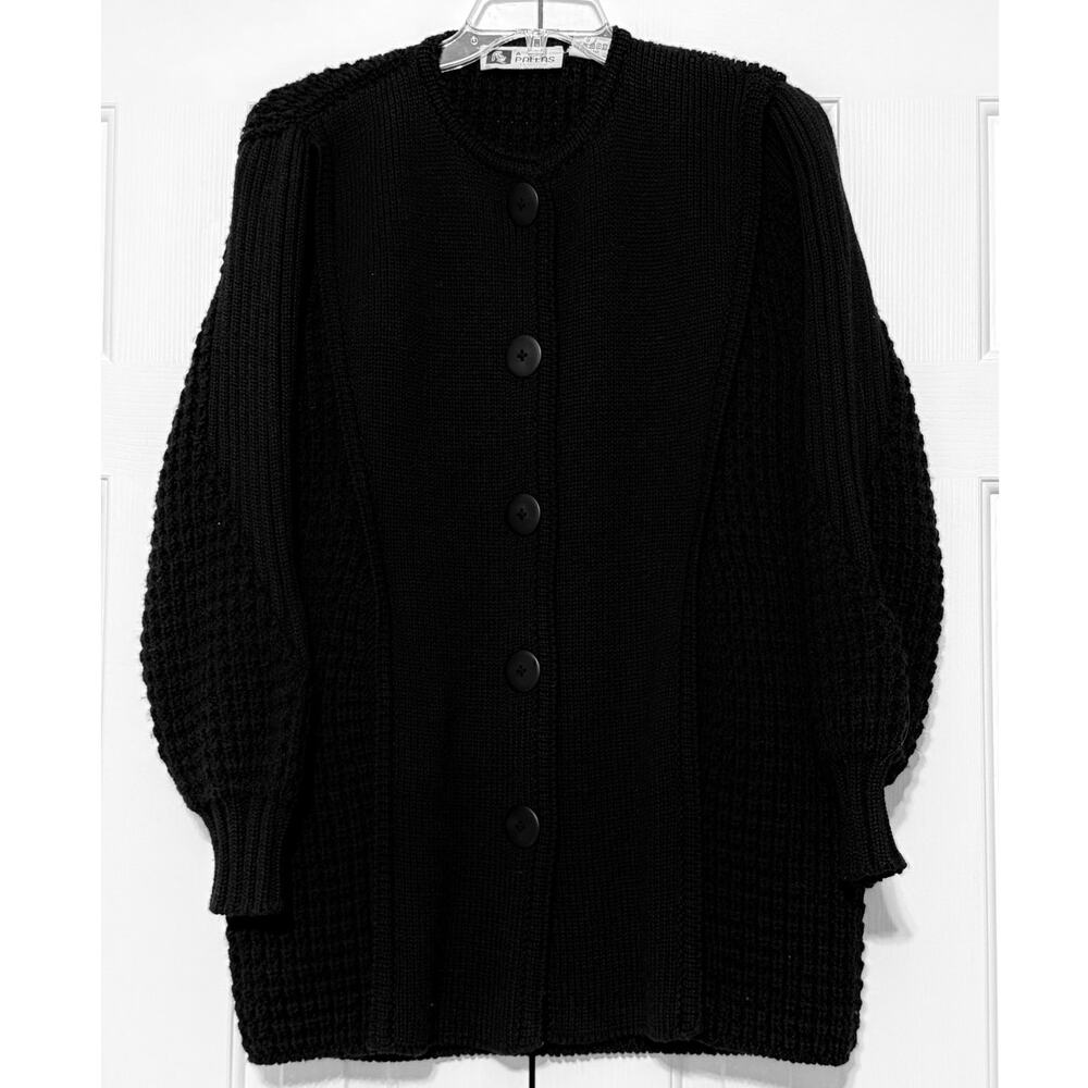 Pallas Original Hand Loomed Irish Wool Button Up Sweater, Black, Size S